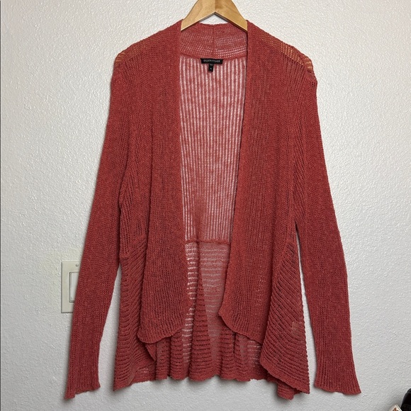 Eileen Fisher Sweaters - Eileen Fisher Airy Linen Grain Rib Open-Front Waterfall  Coral Cardigan XL